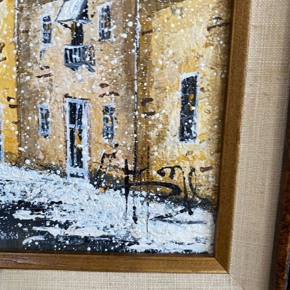 VTG Original Artist Signed Textured Oil on Canvas Painting “Winter City “ - Picture 5 of 9